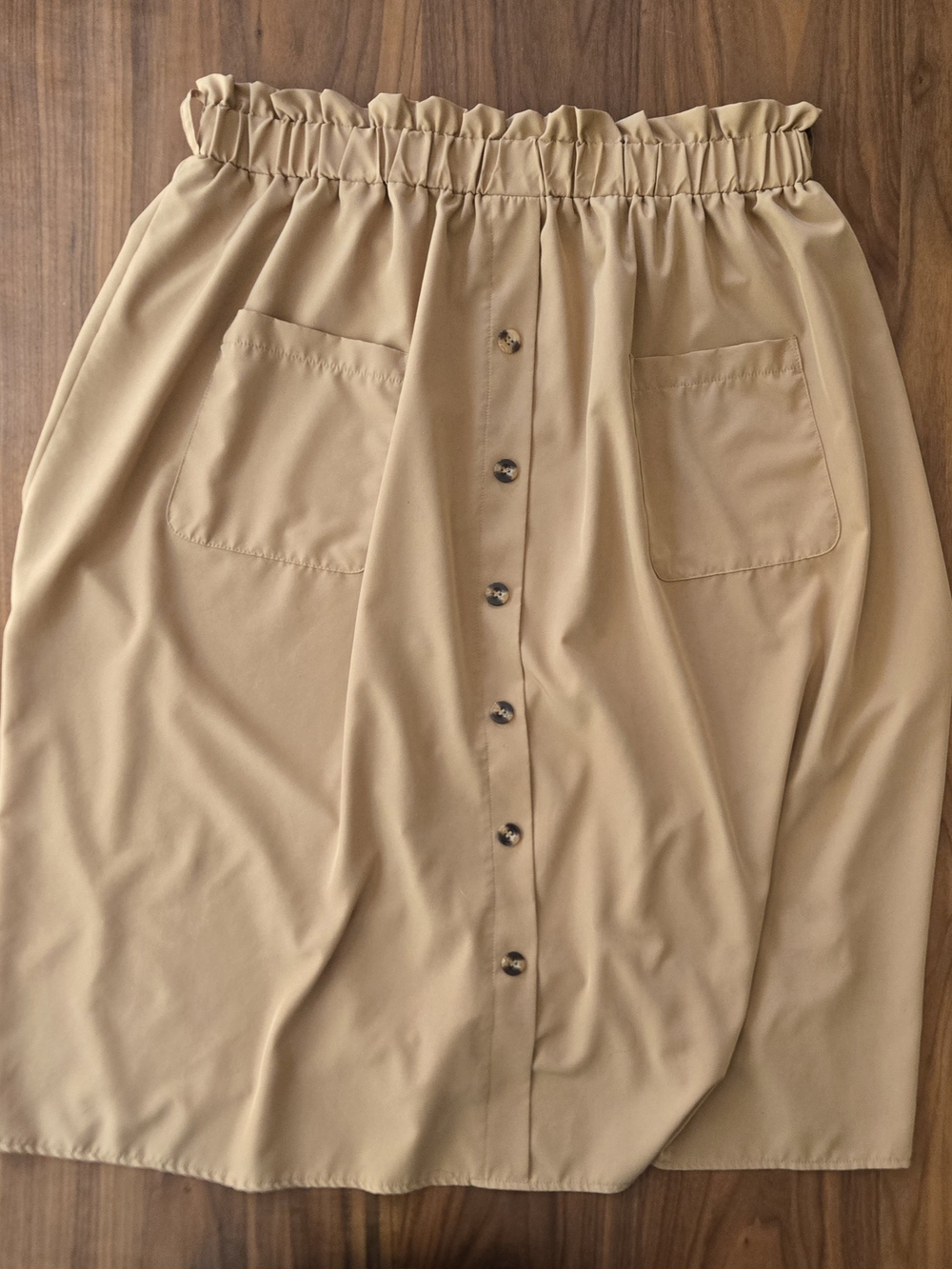 Camel Neutral Button Up Paper Bag Waist Midi Skirt Pockets 2x